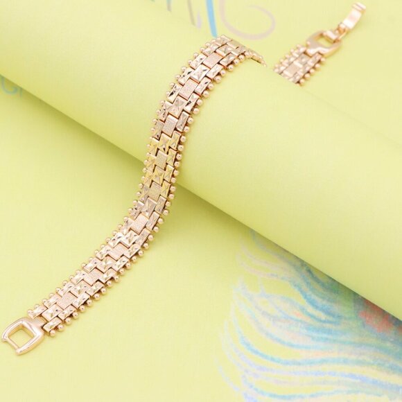 "Rose Gold Textured Link Bracelet with Gold Beaded Border, XPBL0878 - Picture 8 of 12